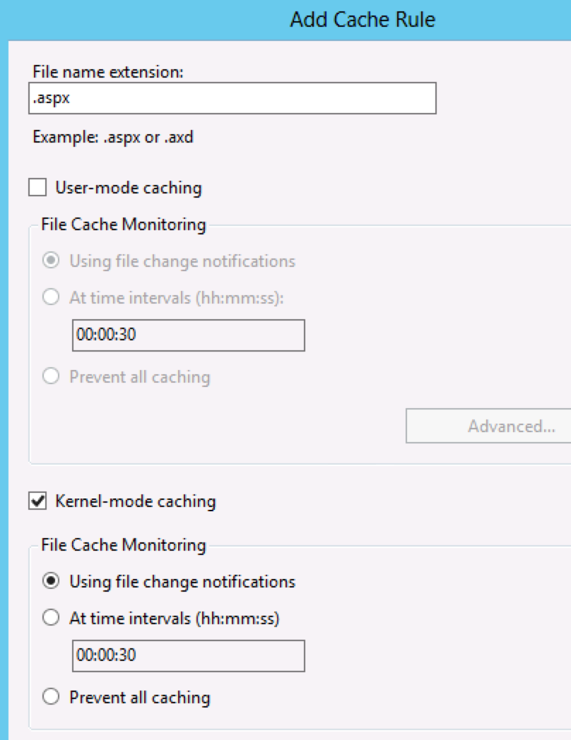 IIS针对ASP.NET的kernel-mode caching配置