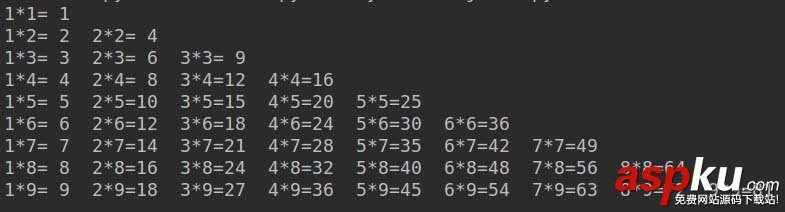 Python,循环打印,九九乘法表
