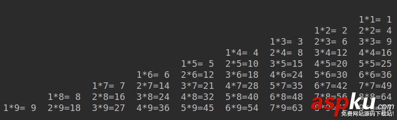 Python,循环打印,九九乘法表