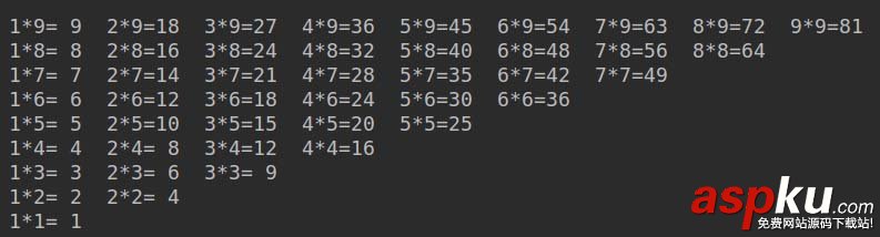 Python,循环打印,九九乘法表