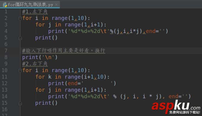 Python,循环打印,九九乘法表