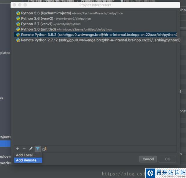 pycharm 配置远程解释器