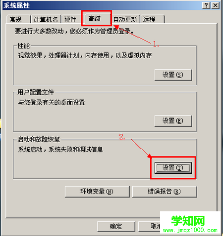 系统属性启动和故障恢复设置