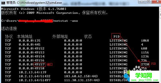 win7系统使用cmd查看被占用的端口的方法