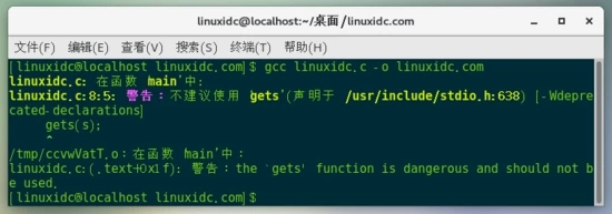 Linux系统,C语言,gets函数,警告