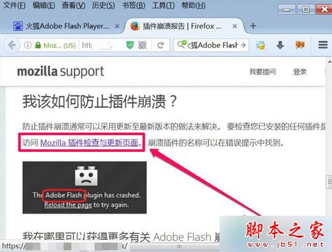 电脑中火狐浏览器提示插件Adobe Flash已崩溃如何解决2