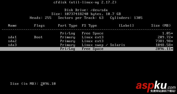 cfdisk,CentOS