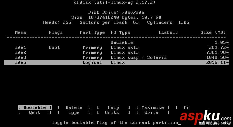 cfdisk,CentOS