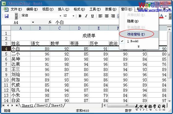 冻结窗格