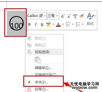 word2013中如何输入带圈100