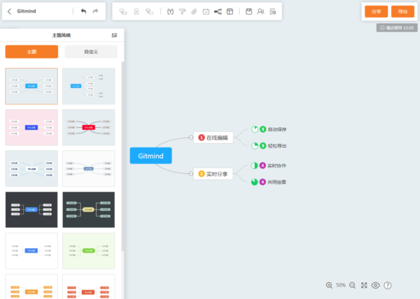 在线绘制实时分享，有云端思维导图GitMind就够了