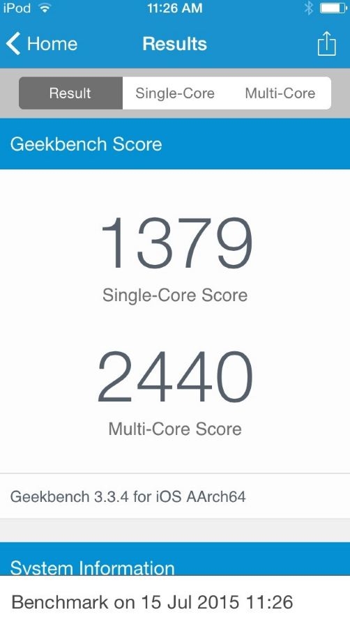 新iPod跑分出炉：A8处理器不敌iPhone 5S