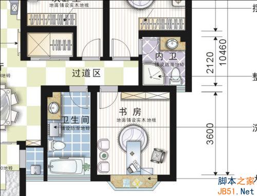 Coreldraw绘制彩色装修平面图_天极设计在线整理