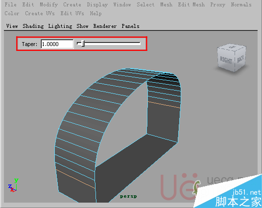 MAYA Polygons建模Edit Mesh命令集详解解释 武林网 MAYA建模教程18-Bridge-Taper.gif