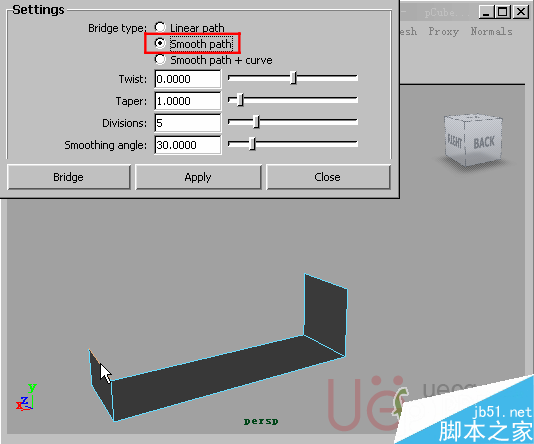 MAYA Polygons建模Edit Mesh命令集详解解释 武林网 MAYA建模教程15-Bridge-Smooth-path.gif