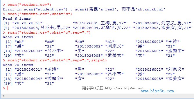 使用scan()函数读取CSV格式的文件