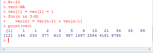R中使用for循环求Fibonacci数列前n项