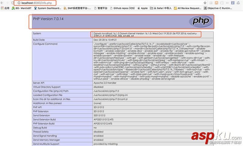 macOS,Sierra,Apache2.4,PHP7.0,MySQL5.7.16