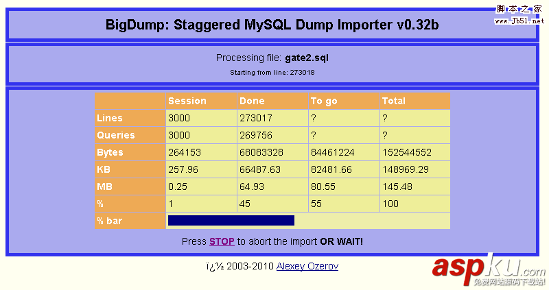 用BigDump工具导入超大MySQL数据库备份文件