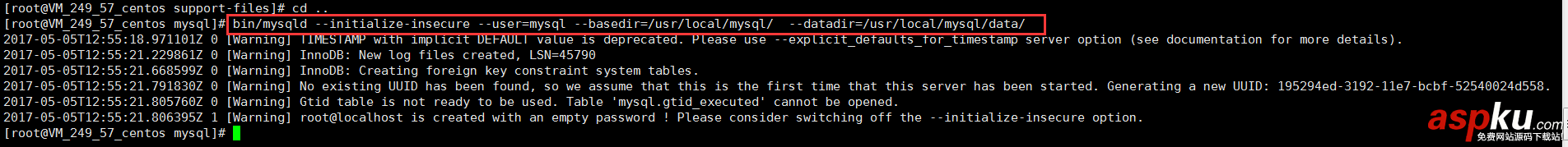 mysql5.7.18二进制包安装,my.default.cnf