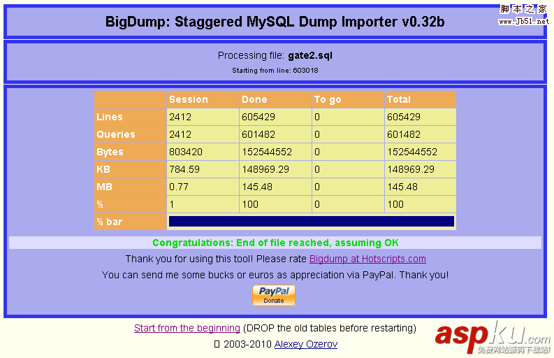 用BigDump工具导入超大MySQL数据库备份文件