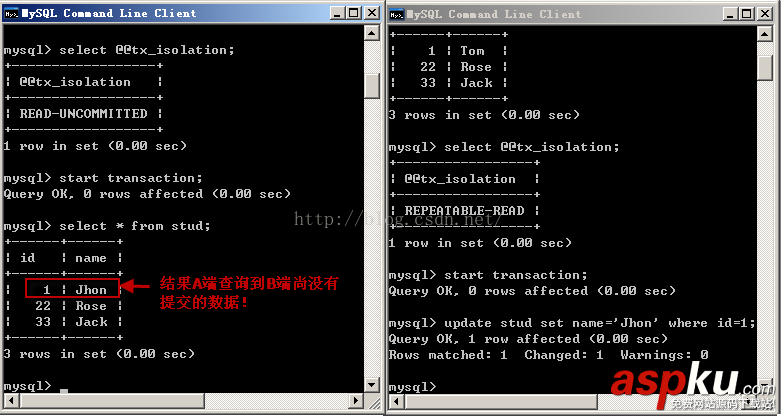 mysql,隔离,详解隔离级别操作过程,隔离级别操作过程