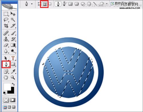 photoshop钢笔工具绘制大众汽车车标_www.webjx.com