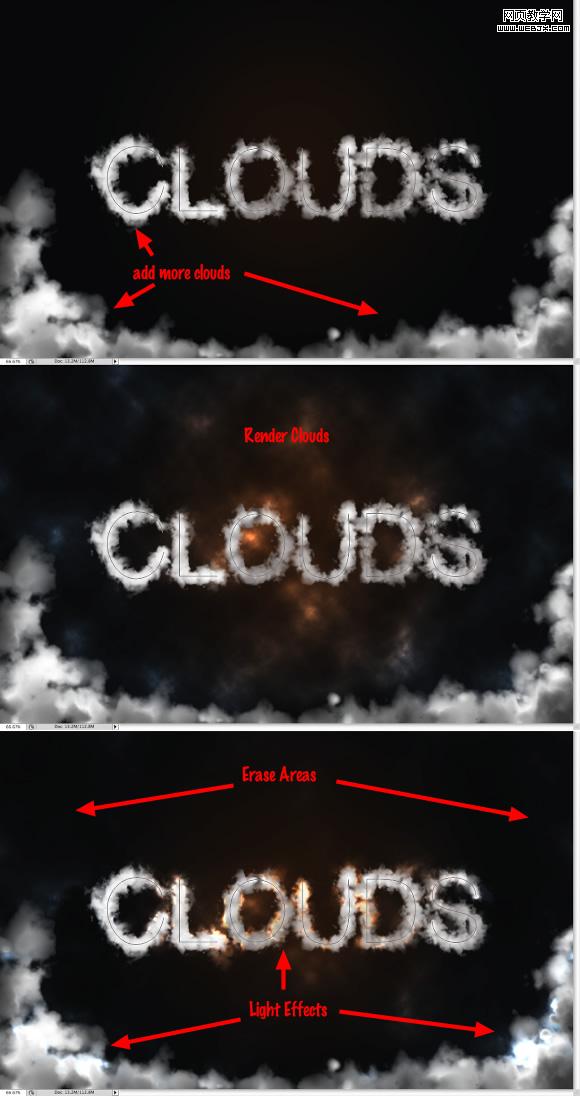 image of a step from the photoshop quick tips #6: cloudy text