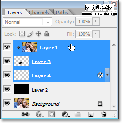 selecting the three top layers in the layers palette at once.