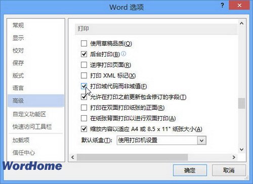 word2013打印域代码而非域值