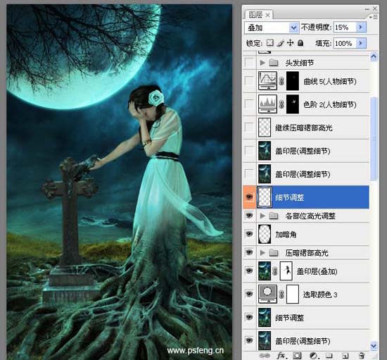 photoshop合成实例:十字墓碑旁的枯树美女