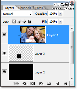 the layers palette showing layer 1 being clipped by the layer below it.