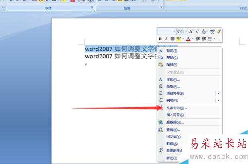 word2007如何调整文字的方向