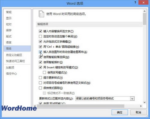 word2013插入自选图形时自动创建绘图画布