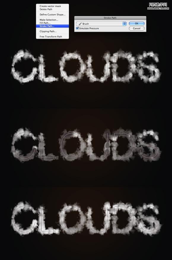 image of a step from the photoshop quick tips #6: cloudy text