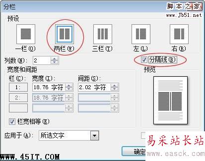 选择两栏和分隔线