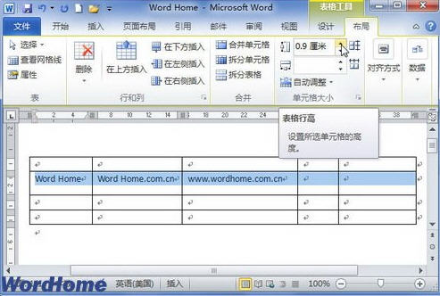 word2010设置行高和列宽