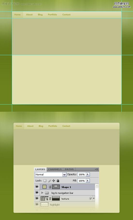 ps教程:用photoshop制作绿色调网站首页模板-www.webjx.com