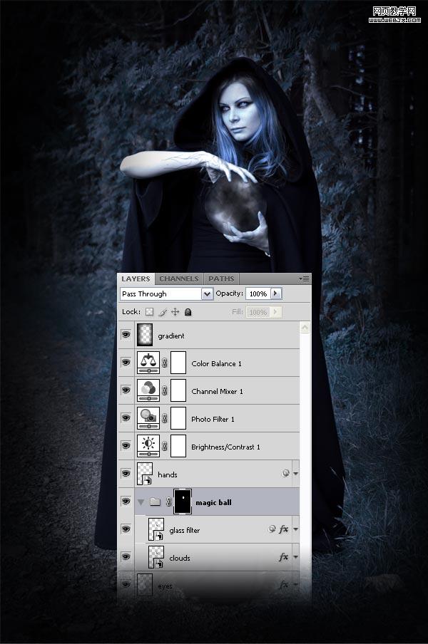 ps详细制作手拿神秘魔法球的女巫师-www.webjx.com