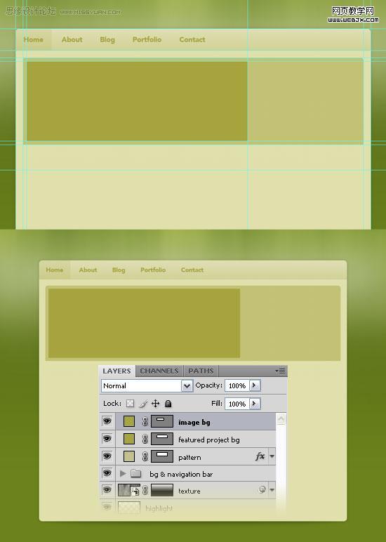 ps教程:用photoshop制作绿色调网站首页模板-www.webjx.com