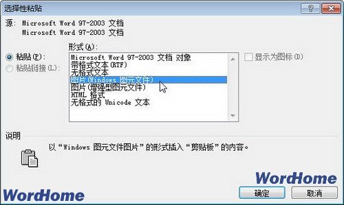 在Word2010文档中使用“选择性粘贴”