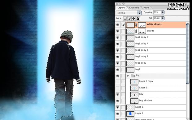ps合成教程:走进神秘发光之门的男孩-webjx.com