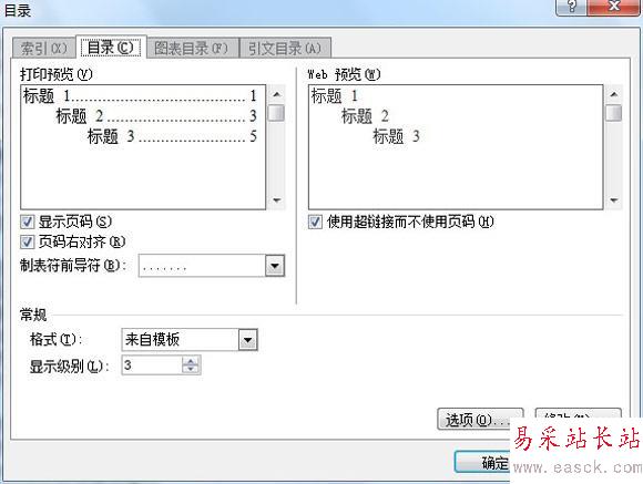 插入目录设置参数