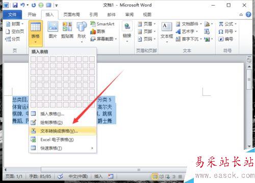 Word2010中的文本如何转换为表格