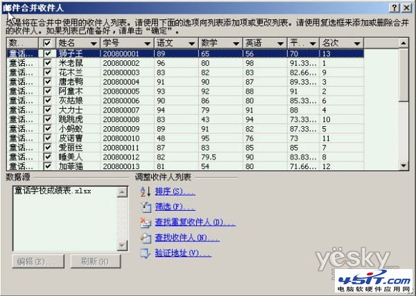 Word2007“邮件合并”批量生成成绩单