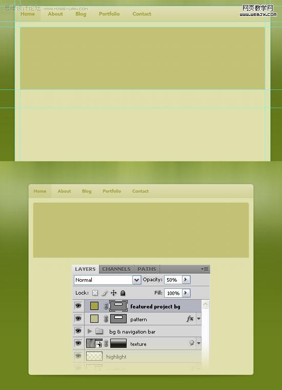 ps教程:用photoshop制作绿色调网站首页模板-www.webjx.com