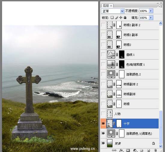photoshop合成实例:十字墓碑旁的枯树美女www.webjxcom