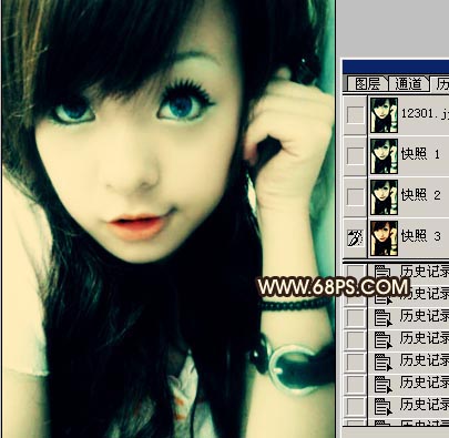 ps历史快照来给mm化妆,非主流效果制作_网页设计webjx.com