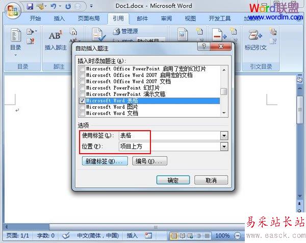 勾选Microsoft Word表格