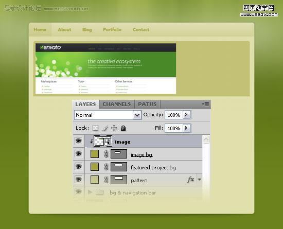 ps教程:用photoshop制作绿色调网站首页模板-www.webjx.com